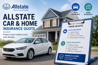 Allstate car and home insurance quote concept with vehicle and house
