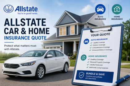 Allstate car and home insurance quote concept with vehicle and house