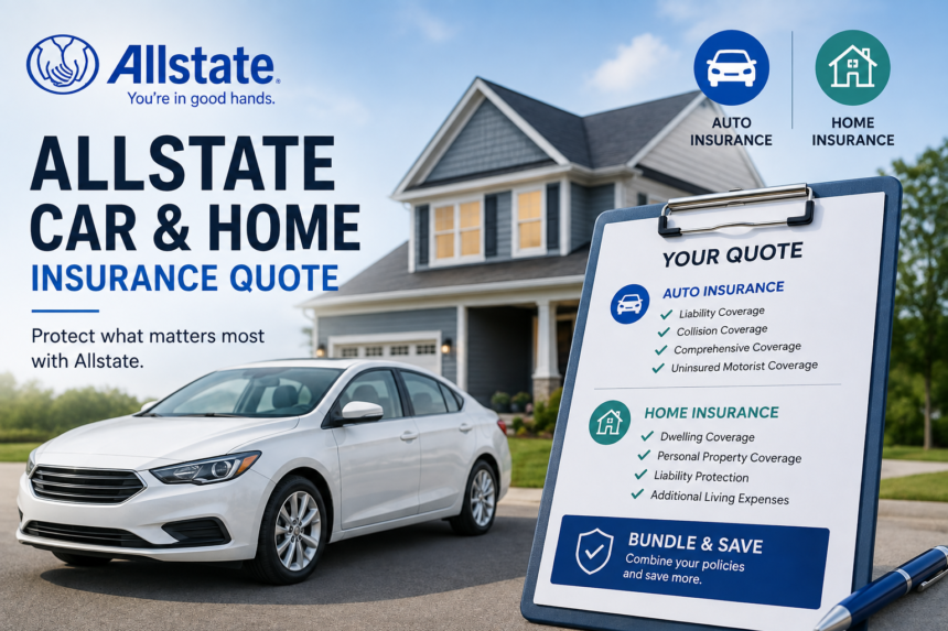 Allstate car and home insurance quote concept with vehicle and house
